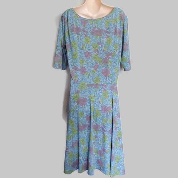 LuLaRoe Gray Blue Floral Nicole Dress Size Womens 3XL 26-28 NEW - Picture 2 of 10